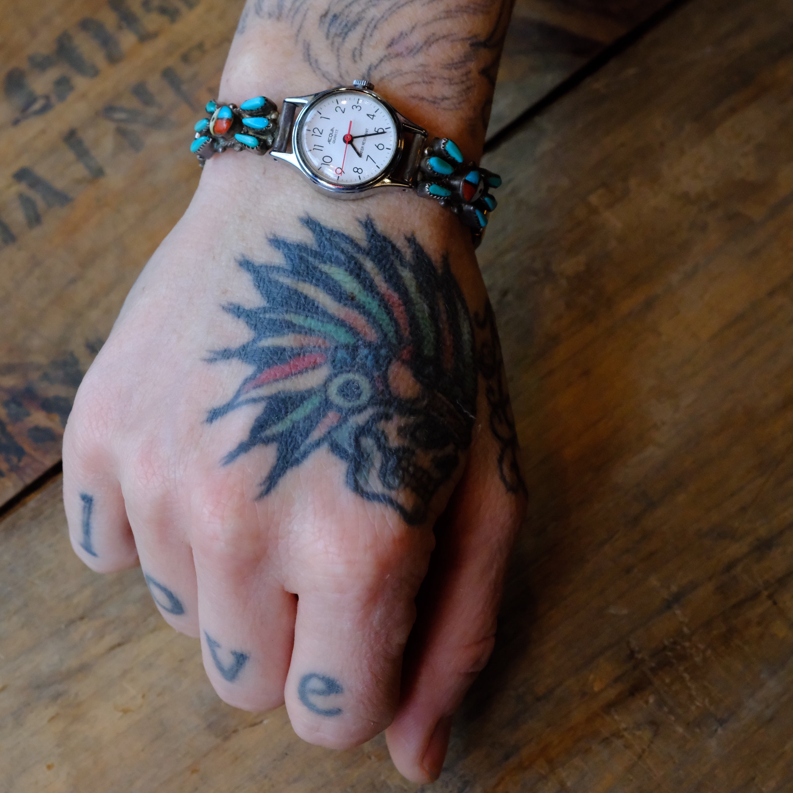 Vintage Sterling Turquoise and Coral Cluster Ladies Watch