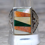 Vintage Sterling Multistone Inlay Thunderbird Ring 11.25