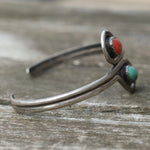 Vintage Sterling Turquoise and Coral Cuff