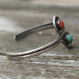 Vintage Sterling Turquoise and Coral Cuff