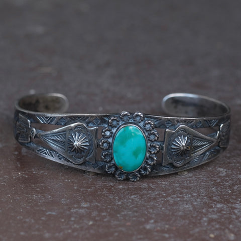 Vintage Sterling Turquoise Thunderbird Cuff