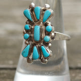 Vintage Sterling Turquoise Cluster Ring 8.5