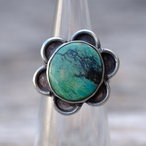Vintage Sterling Turquoise Ring 3.5