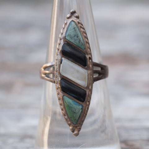 Vintage Sterling Inlay Ring 6.75