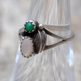 Vintage Sterling Turquoise and Mother Of Pearl Feather Ring 5.25