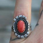 Vintage Sterling Coral Ring 5.25