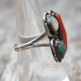 Vintage Sterling Turquoise Coral and MOP Ring 7