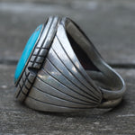 Vintage Sterling Turquoise Ribbed Band Ring 9.25