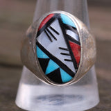 Vintage Sterling Zuni Inlay Ring 11.5