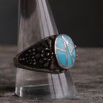 Vintage Sterling Turquoise Inlay Floral Ring 11.75