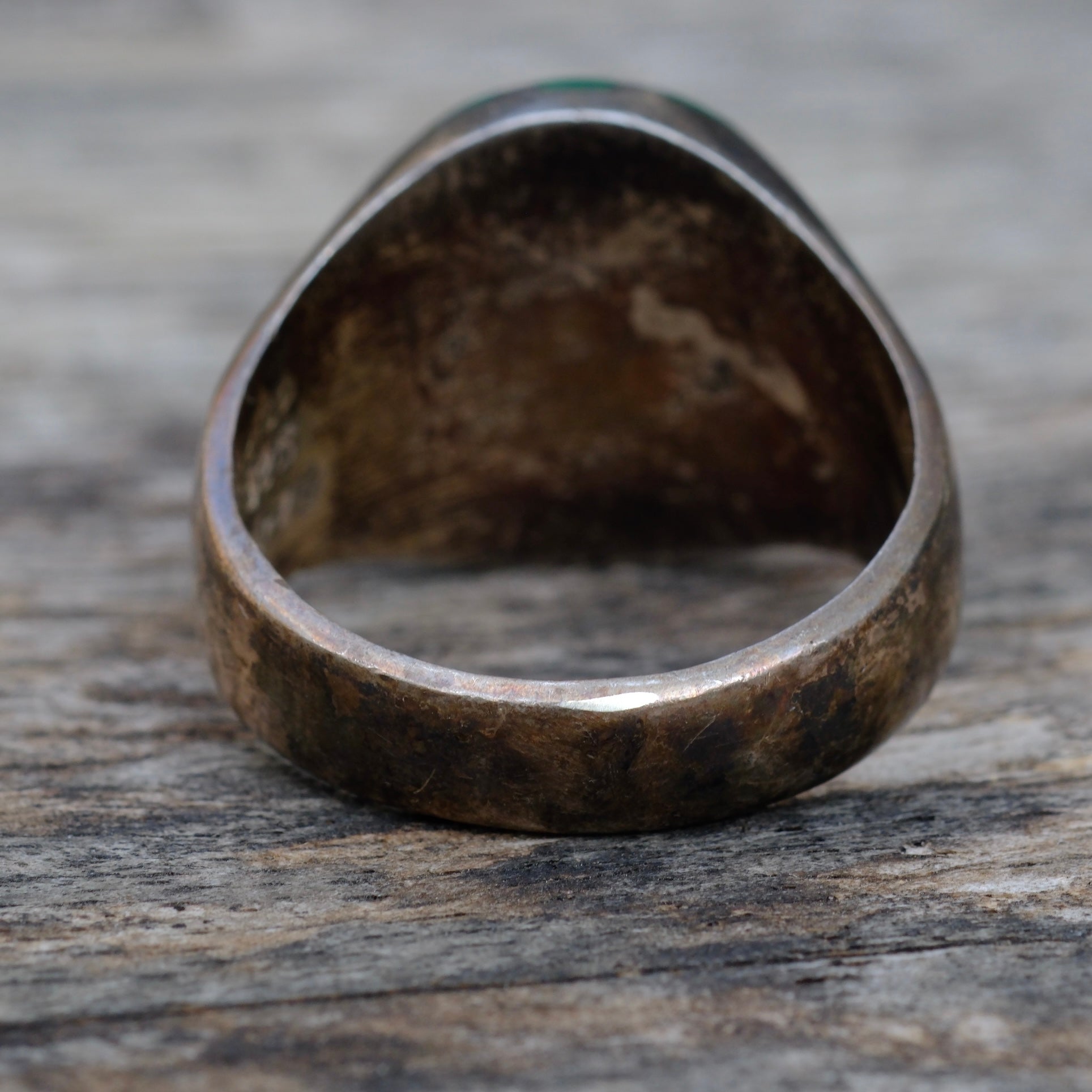 Vintage Sterling Malachite Inlay Striper Ring 13.25