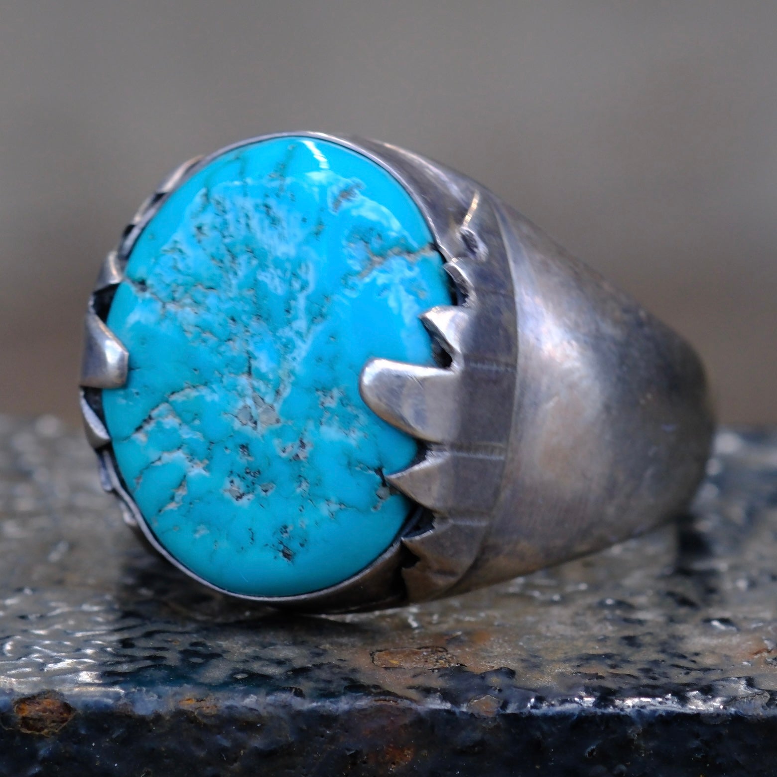 Vintage Sterling Turquoise Ring 13.5