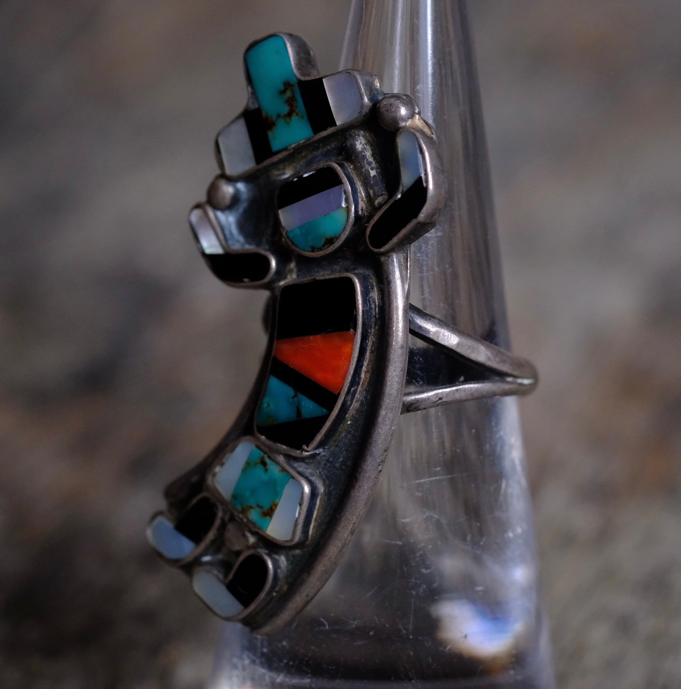 Vintage Sterling Multistone Inlay Ring 6.25