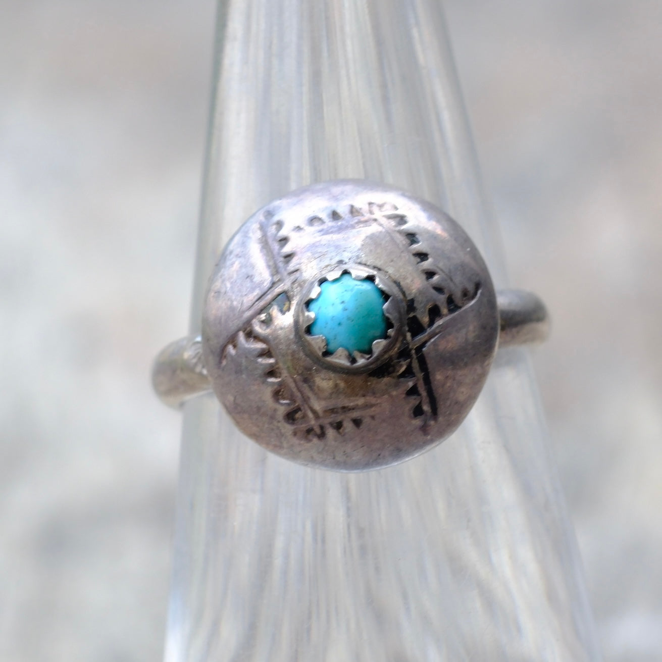 Vintage Sterling Silver Turquoise Stamped Dome Ring 4.5