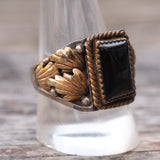 Vintage Sterling Onyx Feather Signet Ring 11