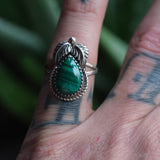 Vintage Sterling Malachite Feather Ring 5.25