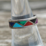 Vintage Sterling Multistone Inlay Band 7.75