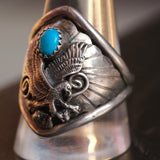 Vintage Sterling Turquoise Eagle Ring 11.75