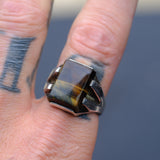 Vintage Sterling Tigers Eye Deco Signet Ring 10.75