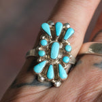 Vintage Sterling Turquoise Cluster Ring 7.75