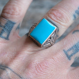 Vintage Sterling Turquoise Stamped Band Ring 7.75
