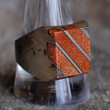 Vintage Sterling Goldstone Inlay Striper Ring 11.5