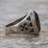 Vintage Sterling Hematite Stamped Arrows Ring 8