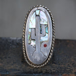 Vintage Sterling Cactus Inlay Roper Ring 6.75