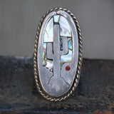 Vintage Sterling Cactus Inlay Roper Ring 6.75