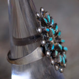 Vintage Sterling Turquoise Cluster Ring 6.5