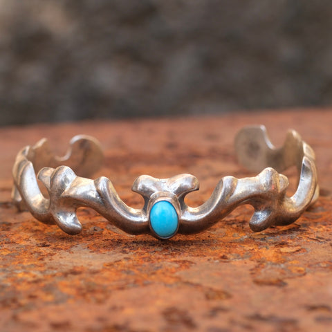 Vintage Sterling Turquoise Sand Cast Cuff