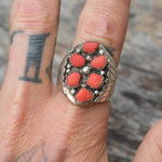 Vintage Sterling Coral Cluster Ring 11