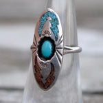 Vintage Sterling Crushed Turquoise and Coral Ring 5.25