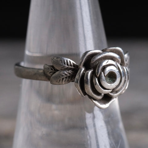 Vintage Sterling Rose Ring 7.5