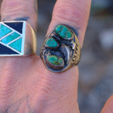 Vintage Sterling 3-Stone Turquoise Feather Ring 11