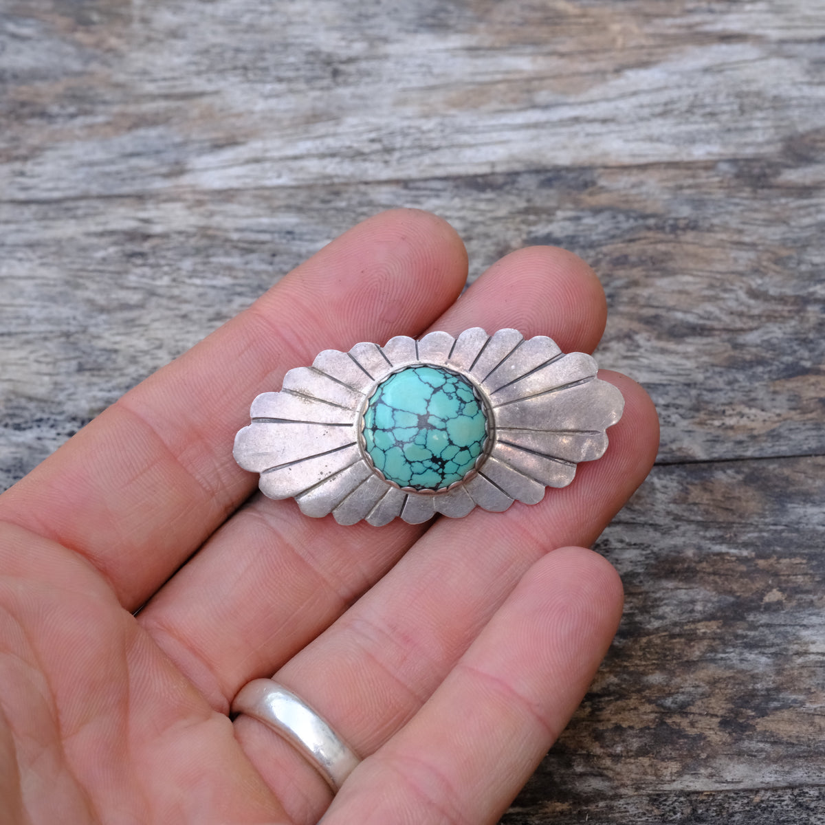 Vintage Sterling Turquoise Stamped Pin