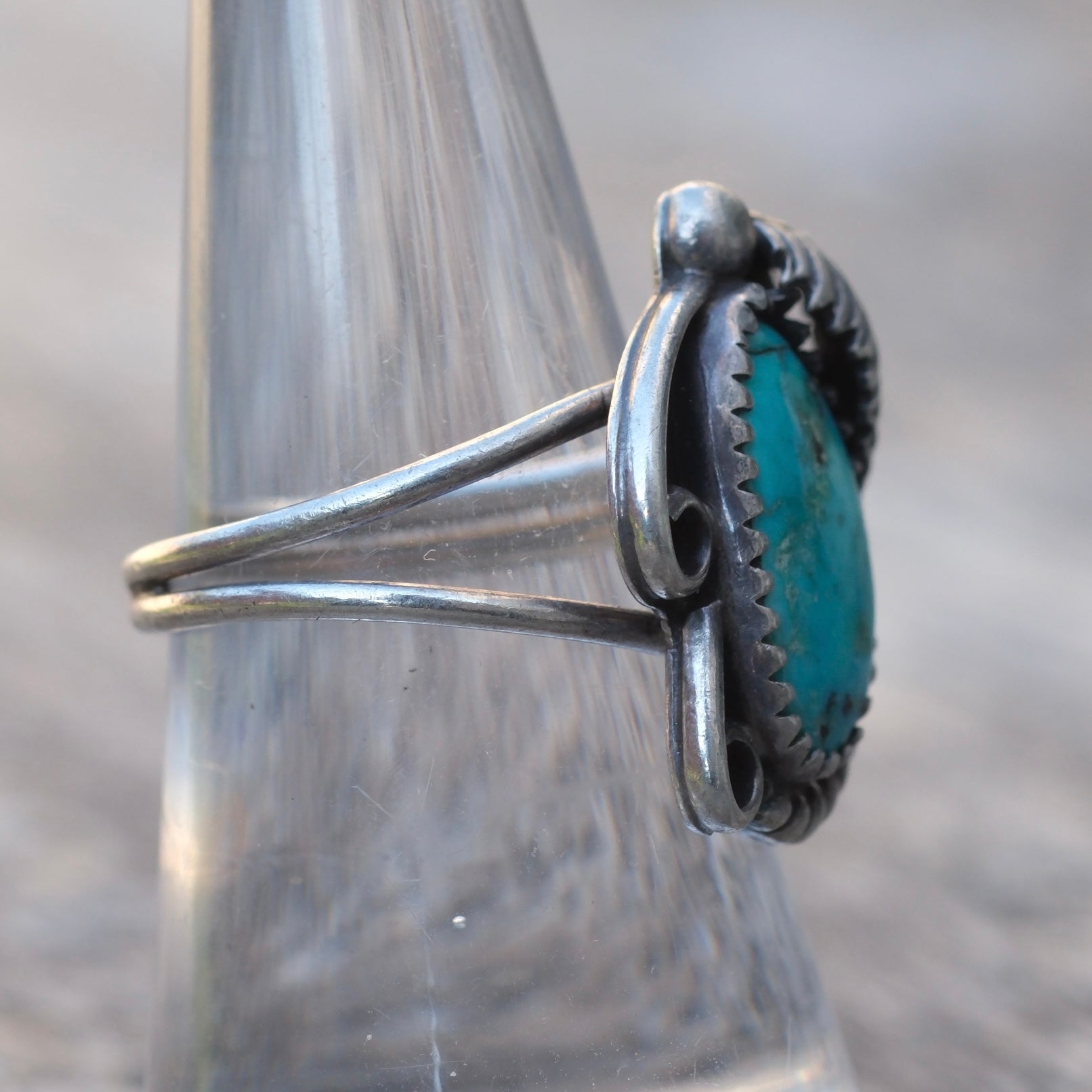 Vintage Sterling Turquoise Feather Ring 7