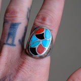 Vintage Sterling Multistone Inlay Fish Scale Ring 10