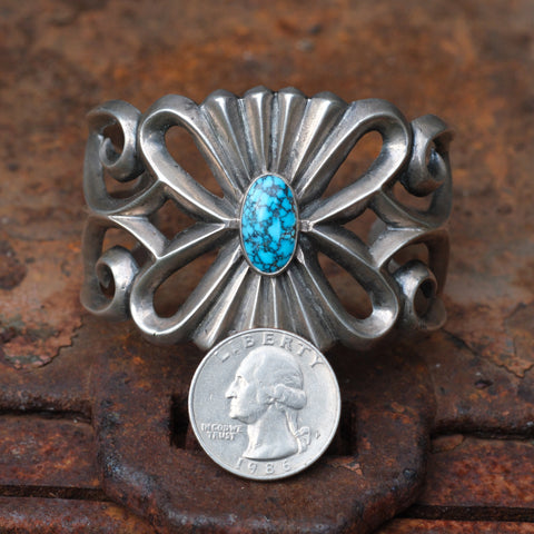 Incredible Vintage Sterling Turquoise Sandcast Cuff