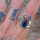 Vintage Sterling Agate Signet Ring 10.75