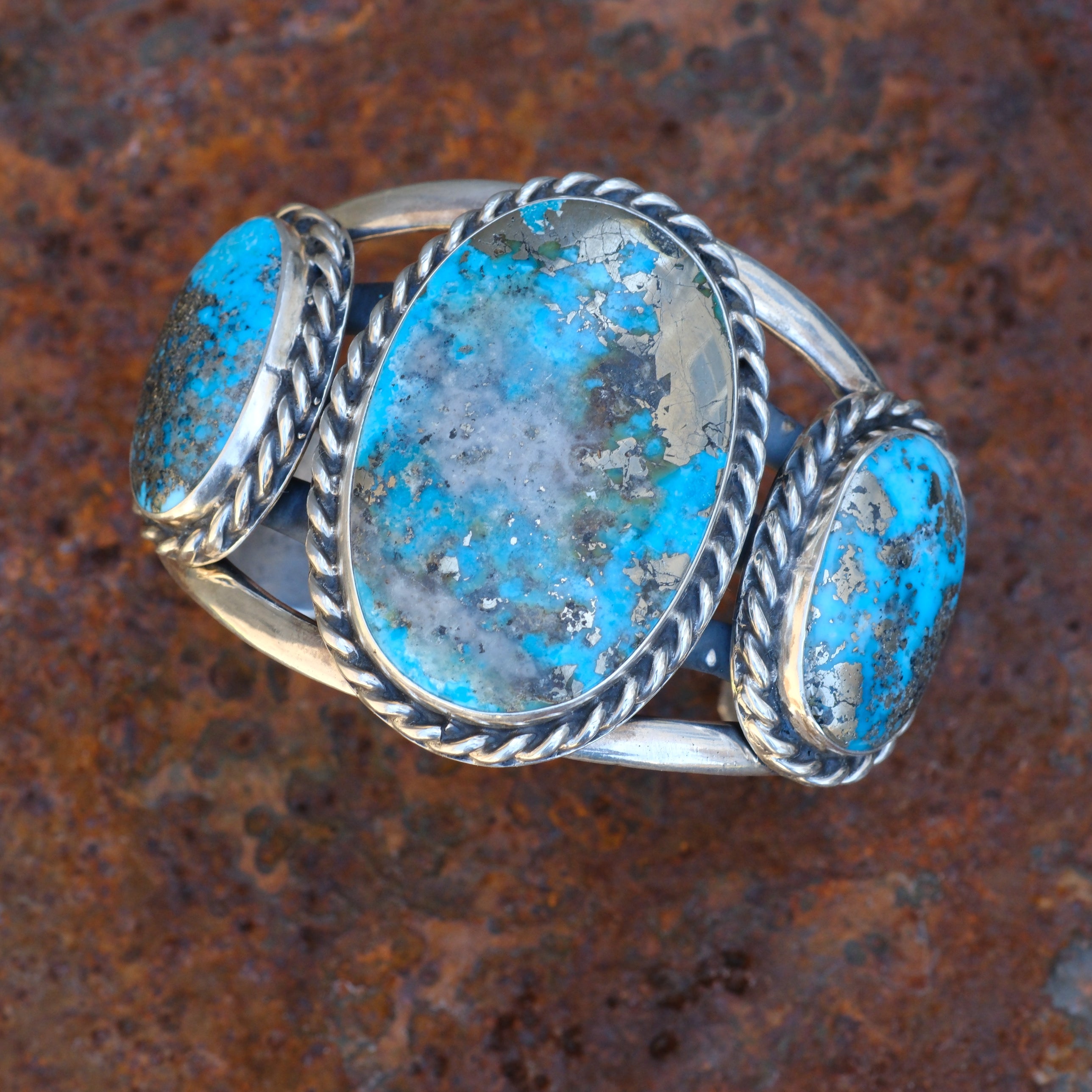 Huge 3-Stone Turquoise Cuff Bracelet