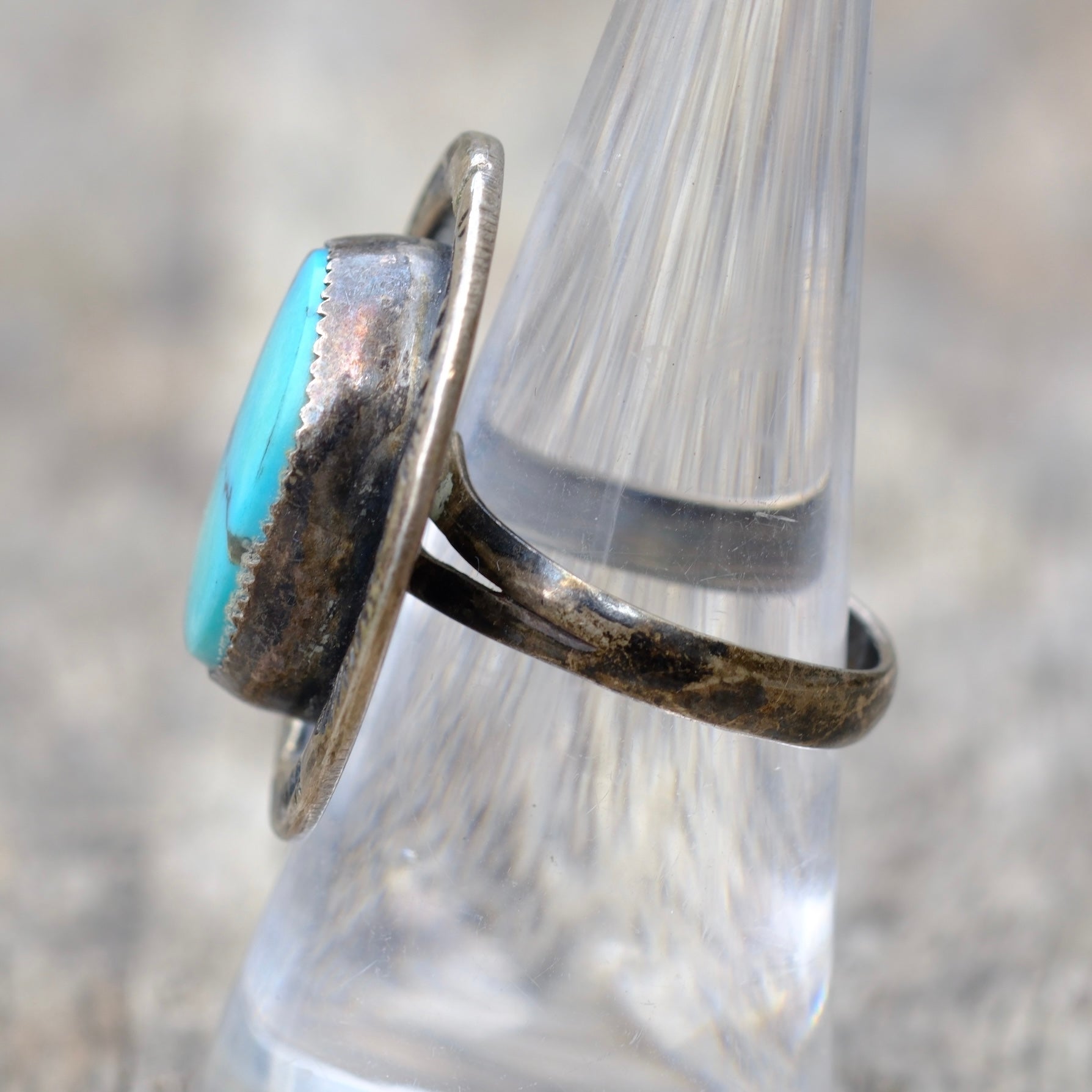 Vintage Sterling Turquoise Stamped Ring 7.5