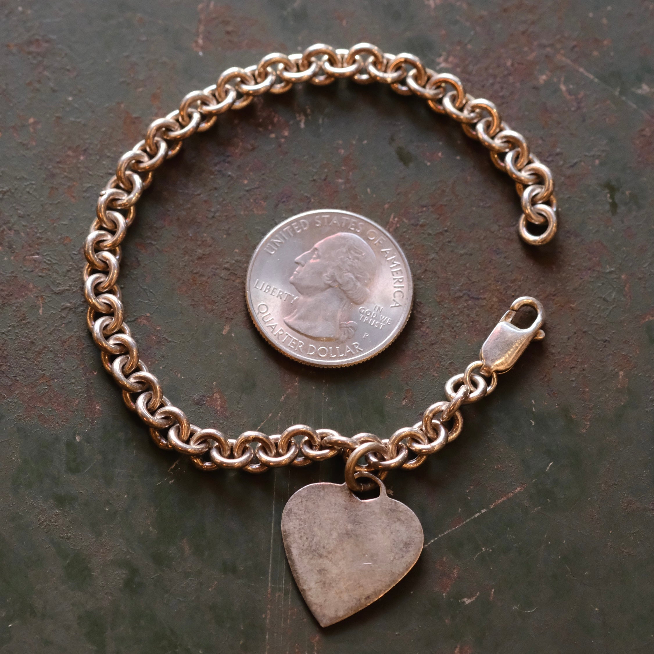 Vintage Sterling Silver Heart Id Chain Bracelet