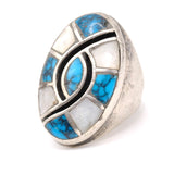 Vintage Sterling Turquoise and Mother Of Pearl Inlay Ring 7.75