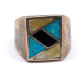 Vintage Sterling Multistone Inlay Ring 10.75