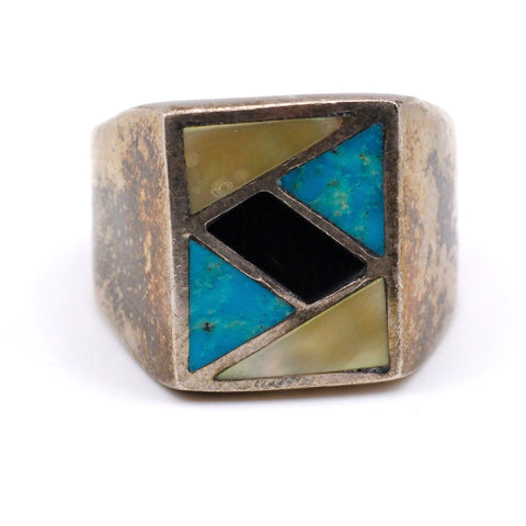 Vintage Sterling Multistone Inlay Ring 10.75