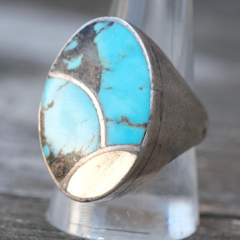 Vintage Sterling Turquoise and Mother Of Pearl Inlay Ring 11