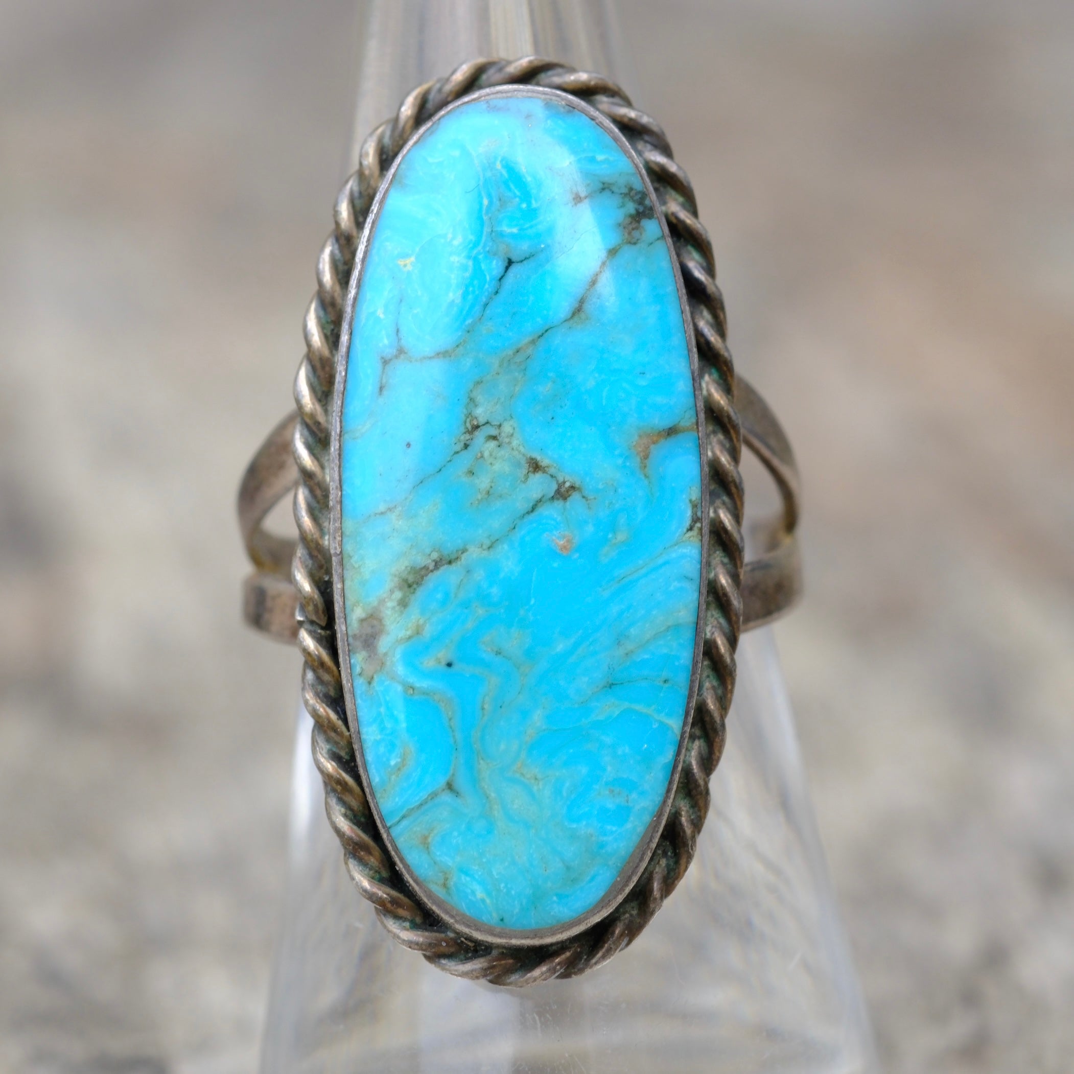 Vintage Sterling Turquoise Roper Ring 7
