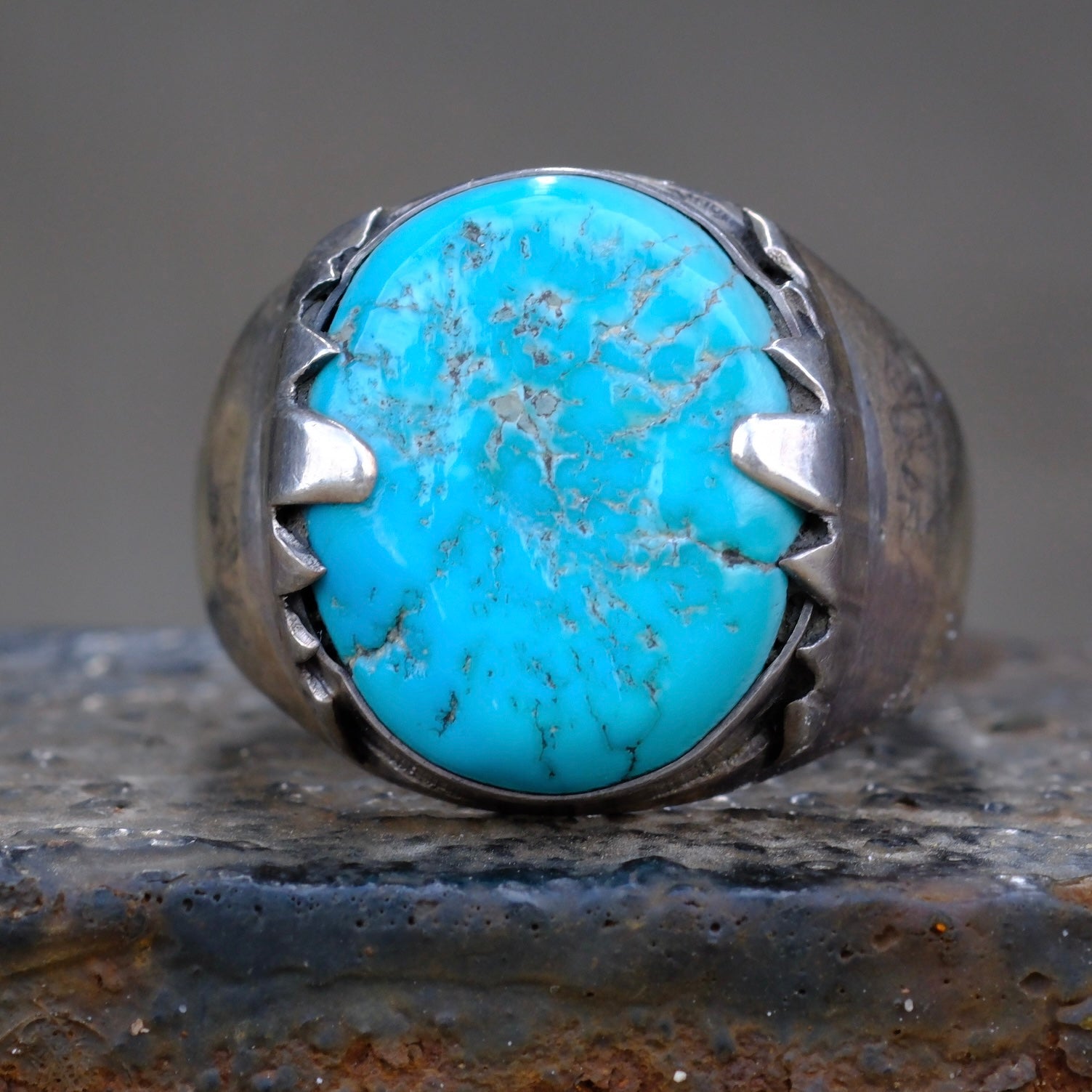 Vintage Sterling Turquoise Ring 13.5