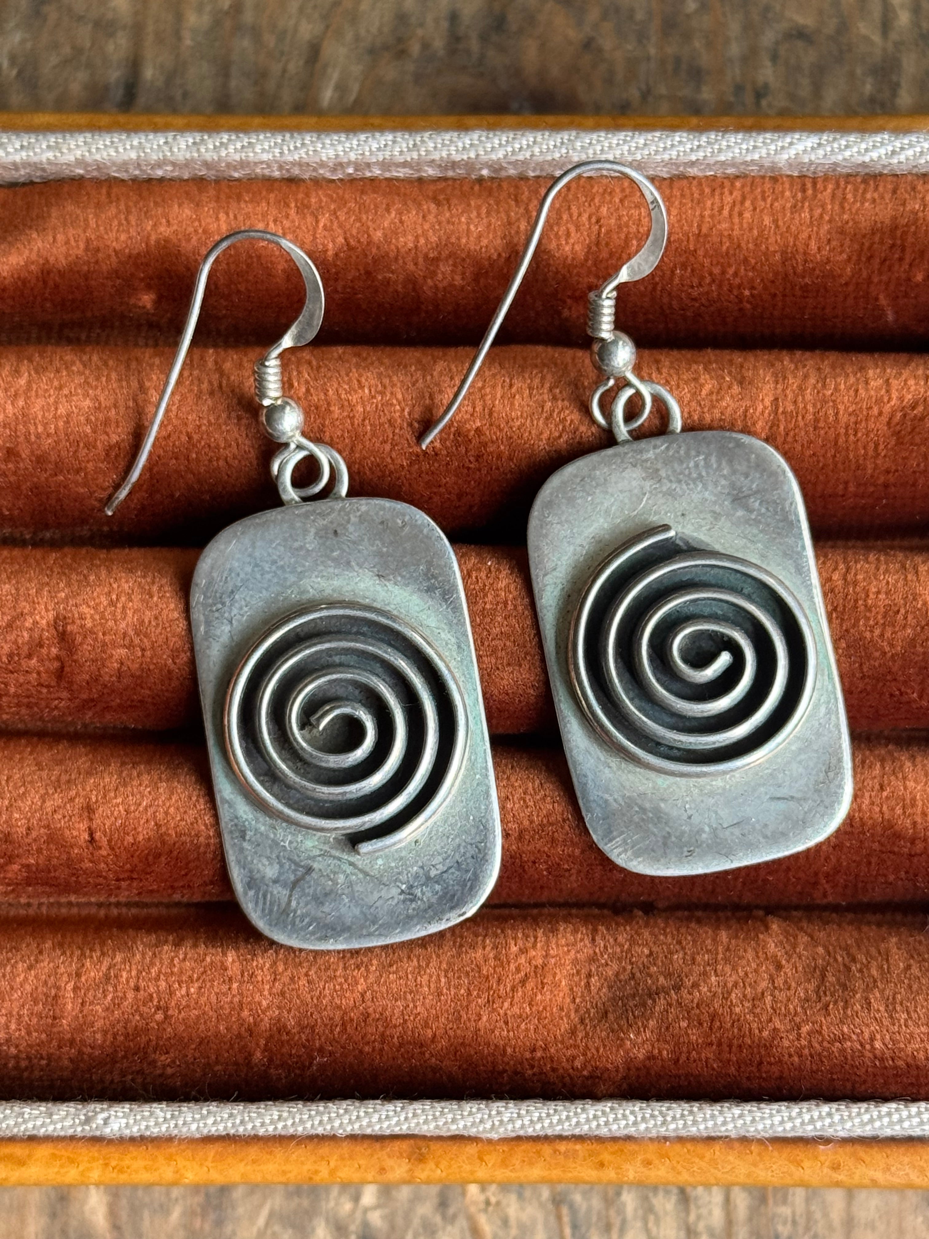 Vintage Sterling Silver Spiral Tag Earrings